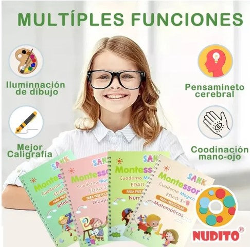 4 Libros Mágicos Caligrafia Montessori Reutilizable